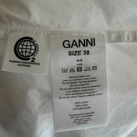 Ganni Poplin White Pintucked Ruffle Back Button Up Top Sleeveless Sz 38/6 - Picture 6 of 7